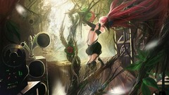 Nature Books headphones Plants Shorts gloves tattoos pink hair 