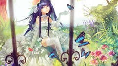 Nature Butterflies Anime legs blue hair anime girls blue eyes 