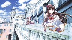 Nature clouds Anime dress hats smiling cities anime girls brown 