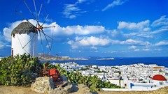 Nature clouds coast Greece houses cityscapes