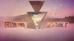 Nature clouds pink triangles Birds abstract Violet cities