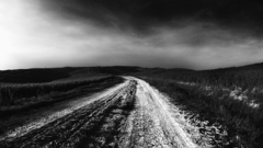 Nature clouds road field monochrome mistic