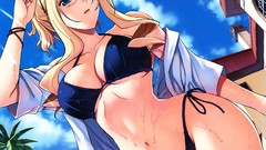 Nature clouds wet blondes blue eyes skies bare shoulders 