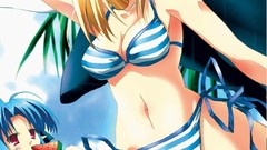 Nature clouds woman Anime red eyes blondes blue hair anime 