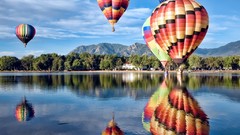 Nature Colorado lakes reflections hot air balloons