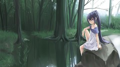 Nature dress barefoot anime girls purple hair purple eyes scenic