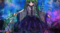 Nature dress multicolor smiling long hair anime girls yellow 