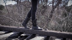 Nature feet woman jeans Wood Bridges legs boots desaturated