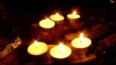 Nature fire Candles black background Wood tealight