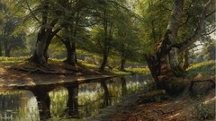 nature forest landscape river artwork