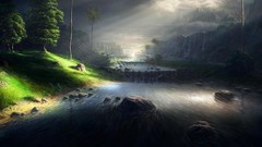 Nature grass clouds light Green atmosphere surreal