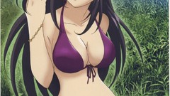 Nature grass clouds woman Anime anime girls skies black hair 