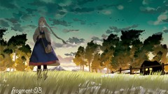 Nature grass dress white hair fields anime girls boots braids 