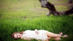 Nature grass Green woman dress redheads