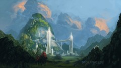 Nature grass Mountains clouds silver Garden architecture 