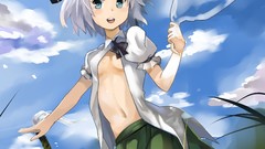 Nature grass Mountains clouds weapons Katana navel ghosts white 