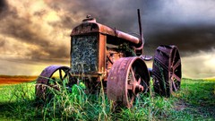 Nature grass Steel old wheels rust fields skies tractors edited