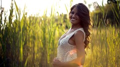 Nature grass summer Green woman smiling brunettes models 