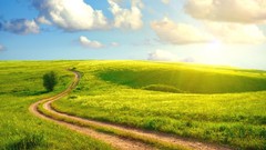 Nature grass sun clouds hills Green roads sunlight