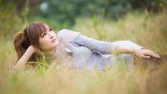 Nature grass woman asians bangs