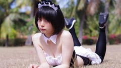 Nature grass woman asians brunettes models lying down high heels