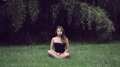 Nature grass woman bamboo sitting asians brunettes forests