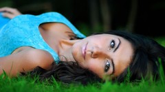 Nature grass woman black hair