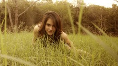 Nature grass woman brunettes portraits