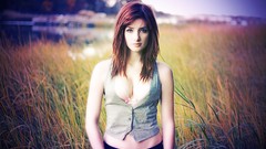 Nature grass woman fields susan coffey redheads cleavage HDR 