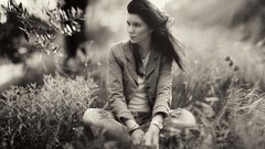 Nature grass woman sitting monochrome