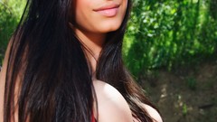 Nature Green woman dress red dress brunettes models forests 