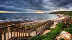 nature hdr coast Sea stairs landscape sky clouds stones rock