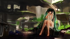 Nature headphones Anime dress television long hair barefoot 