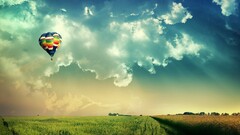nature hot air balloons clouds landscape digital art field sky