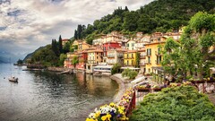 nature landscape architecture clouds water Trees Italy Lake boat