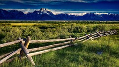 nature landscape grass fence Mountains outdoors field