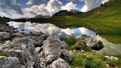nature landscape Lake reflection sky clouds Mountains rock