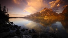 nature landscape Lake sky clouds stones Mountains reflection