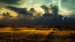 nature landscape moon field clouds digital art space art Space