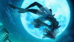 Nature moon woman Anime dress stockings skirts pink hair cities 