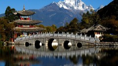 Nature Mountains Bridges lakes reflections asian architecture