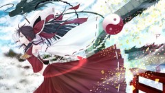 Nature Mountains clouds Dragons dress flying red eyes yin-yang 