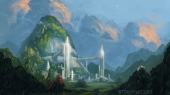 Nature Mountains clouds silver Garden sunlight skies fantasy art