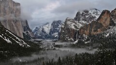 nature Mountains forest mist landscape Yosemite National Park