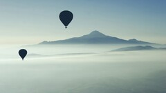 nature Mountains hot air balloons landscape vehicle