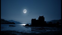 Nature night lakes Castles moon light