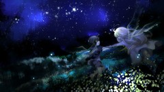 Nature night Stars dark wings dress couple white hair angels 