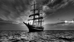 Nature ocean black and white ships Boats vehicles skyscapes