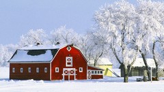 Nature red barn Canada hoarfrost