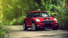 Nature red cars mini stripes vehicles forests automotive